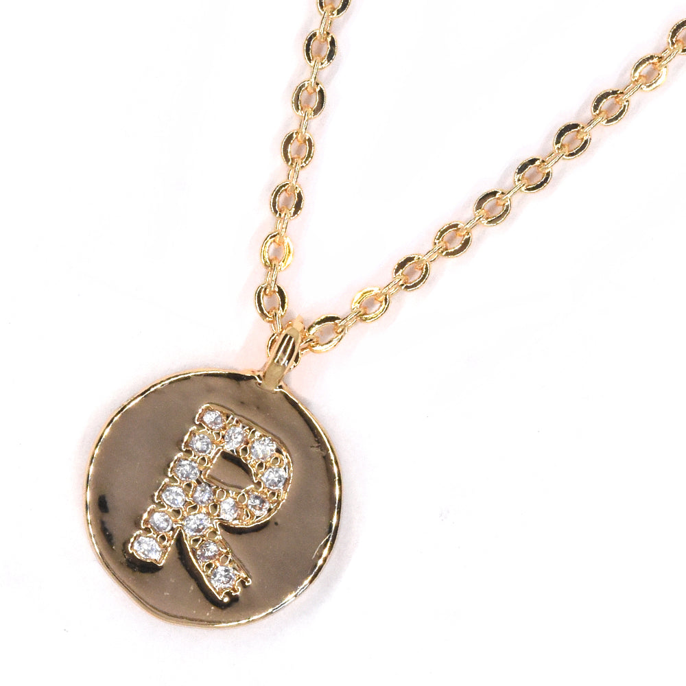 Premium round cubic zirconia initial gold plated necklace