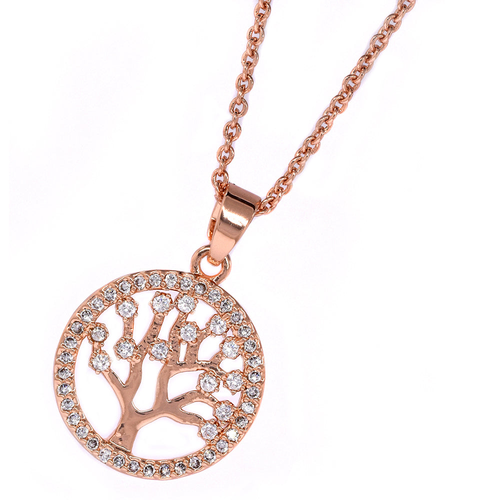 Premium rose gold tree of life cubic zirconia necklace - VP2119