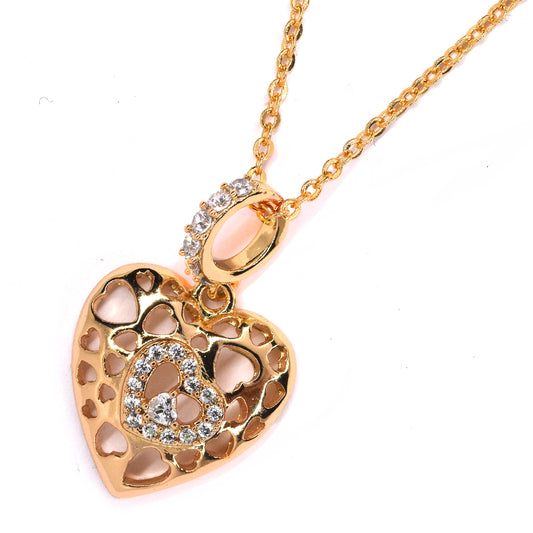 Premium cutout cubic zirconia heart gold plated pendant on chain