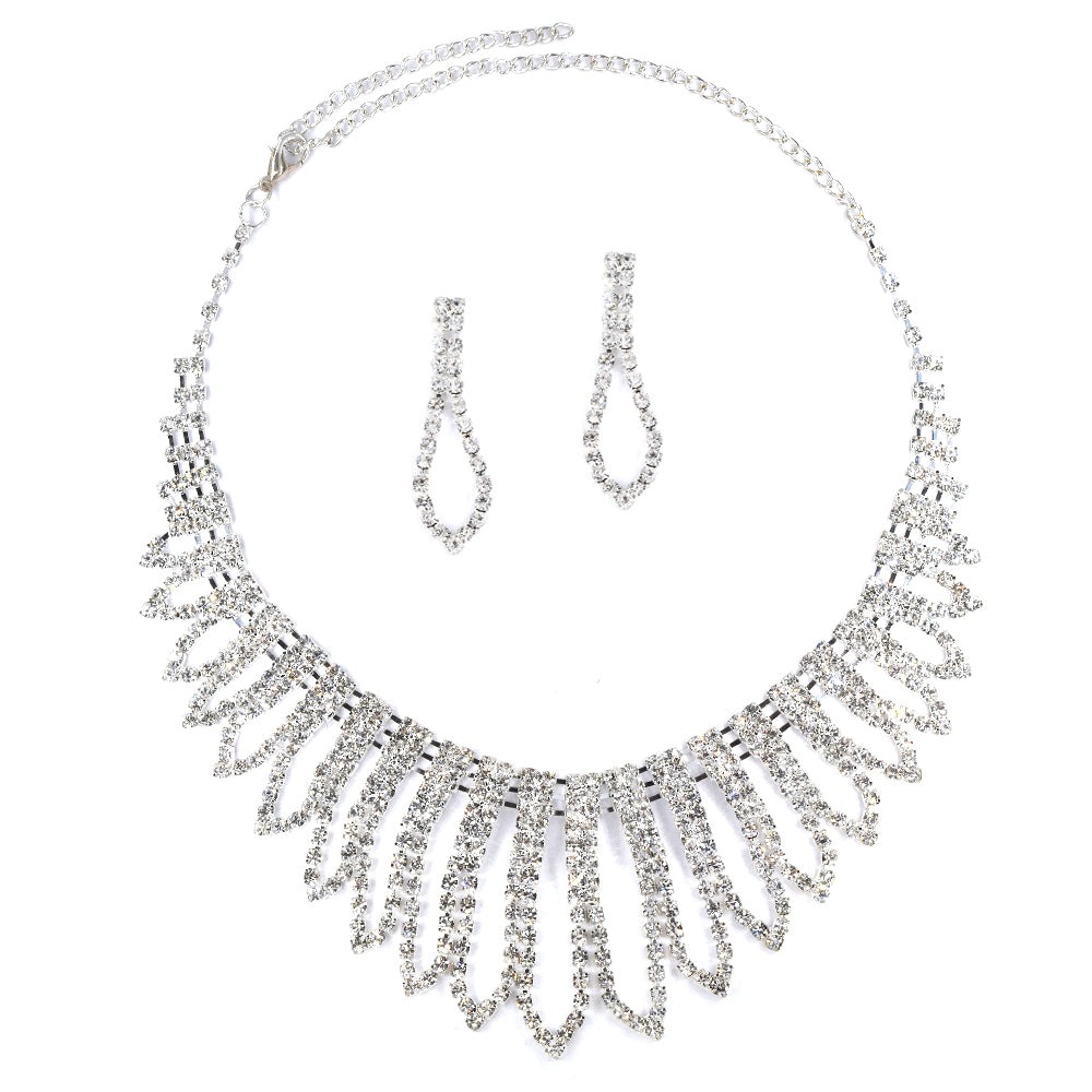 Diamante statement oblong shape necklace and earring set - VST4247