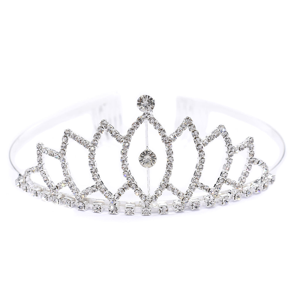 Crystal open lotus silver tiara - VT2059