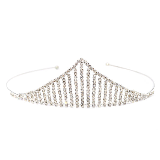 Tiered line crystal silver tiara - VT455