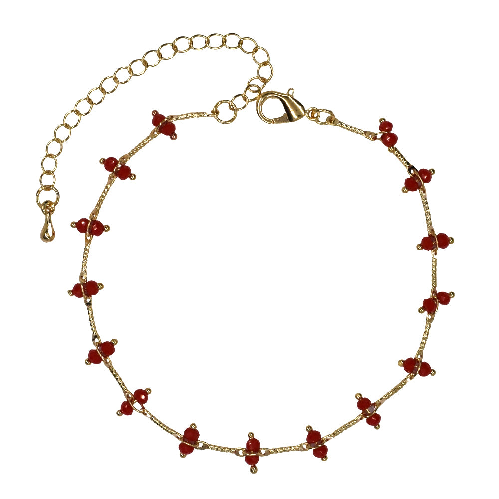 Fashion red bead gold plated ankle chain