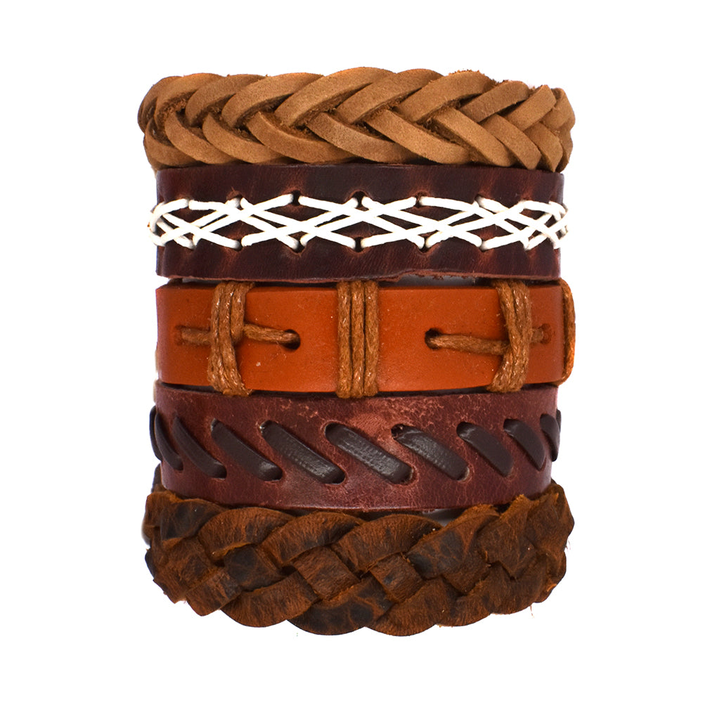 Fashion broad brown leather strap bracelet pack - YB1265