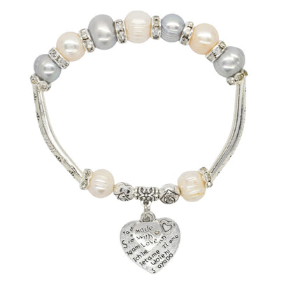 Freshwater pearl engraved heart  charm bracelet - YB3230