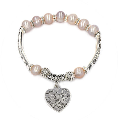 Freshwater pearl engraved heart  charm bracelet - YB3230