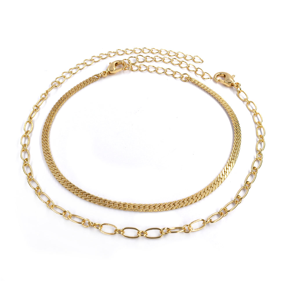 Fashion gold 2 pack fine chain bracelet - YB4196