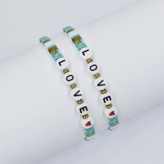 2 Pack Adjustable love colour flat bead bracelet
