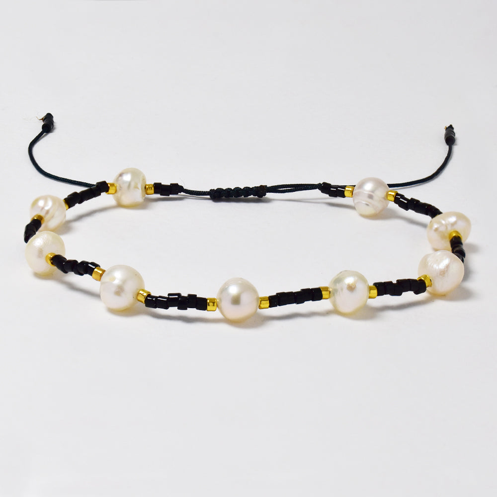 Fashion adjustable cotton beaded bracelet with pearl - YB4925