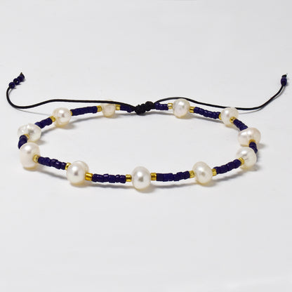 Fashion adjustable cotton beaded bracelet with pearl - YB4925