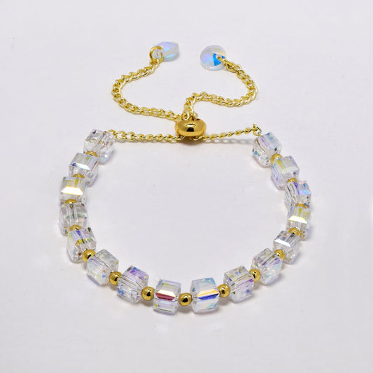 Slide adjustable clear glass crystal bead bracelet - YB5291