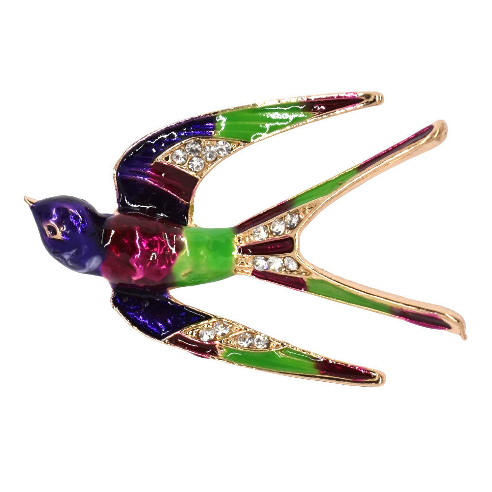 Fashion multi colour enamel and crystal swallow brooch - YBR1506