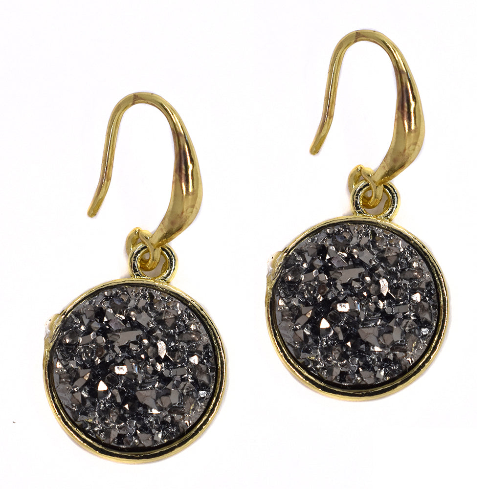 Encrusted stone drop gold plated fashion earring