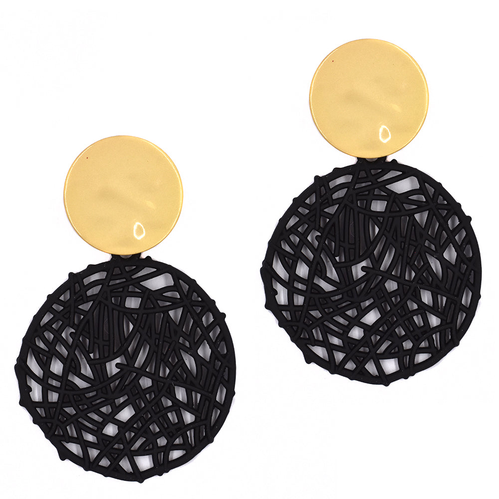 Gold top with cutout disk fashion earring