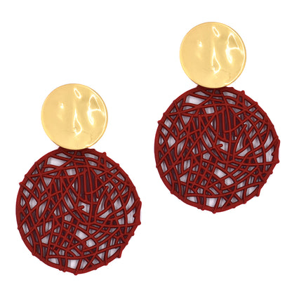 Gold top with cutout disk fashion earring
