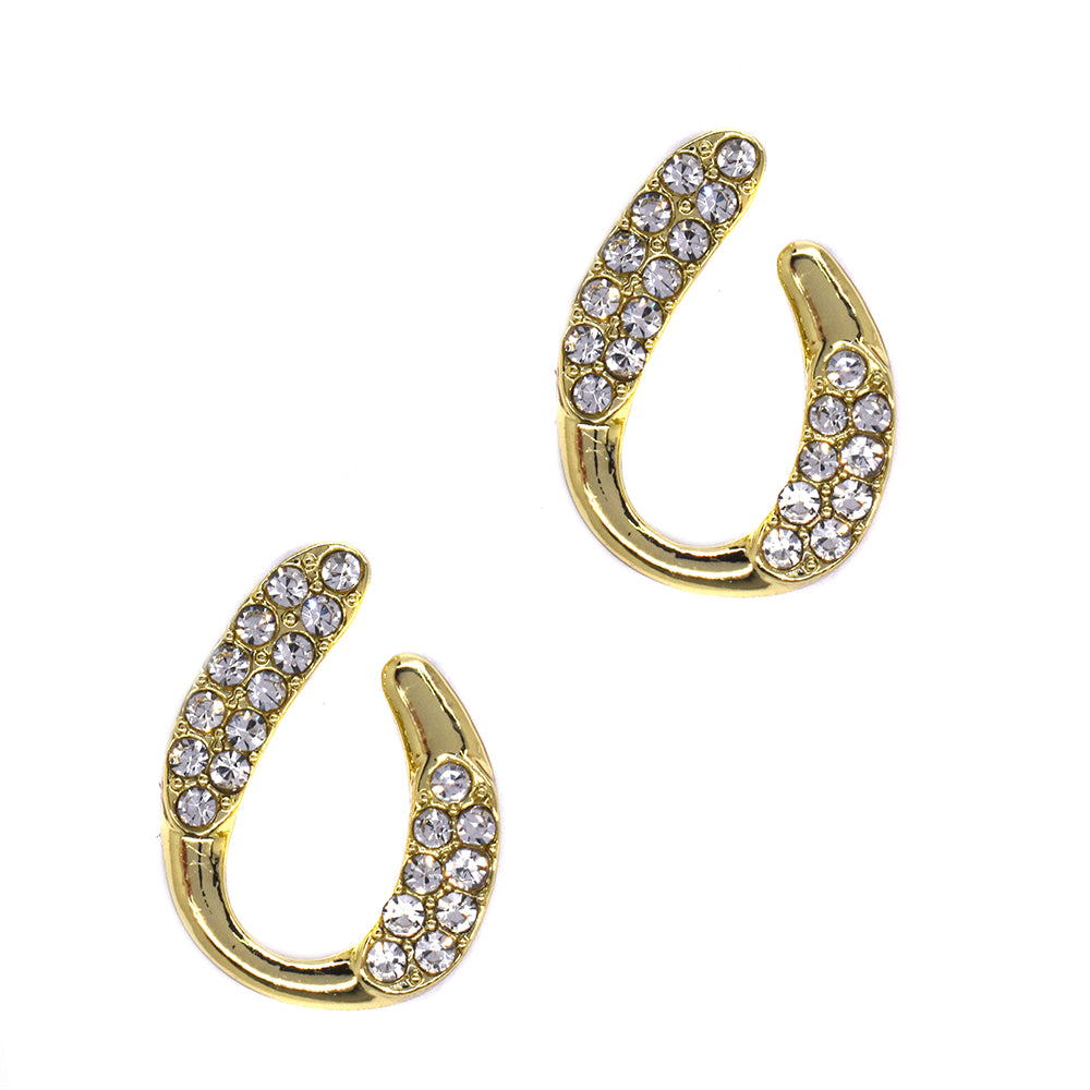 Curved U crystal gold plated stud fashion earring - YE3005