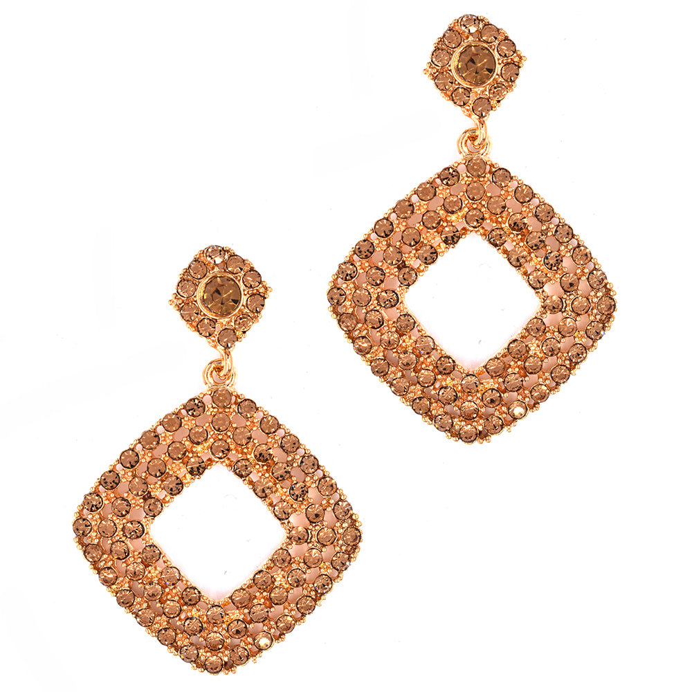 Diamond shaped amber crystal statement fashion earring - YE3138