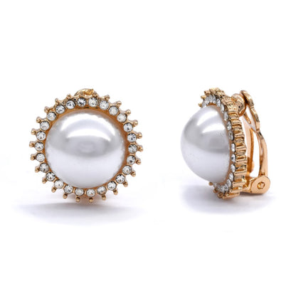 Domed pearl halo clip on earring - YE4026