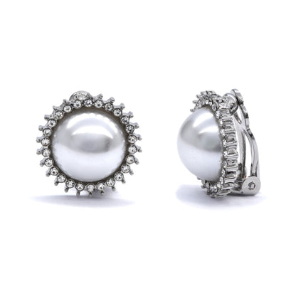 Domed pearl halo clip on earring - YE4026