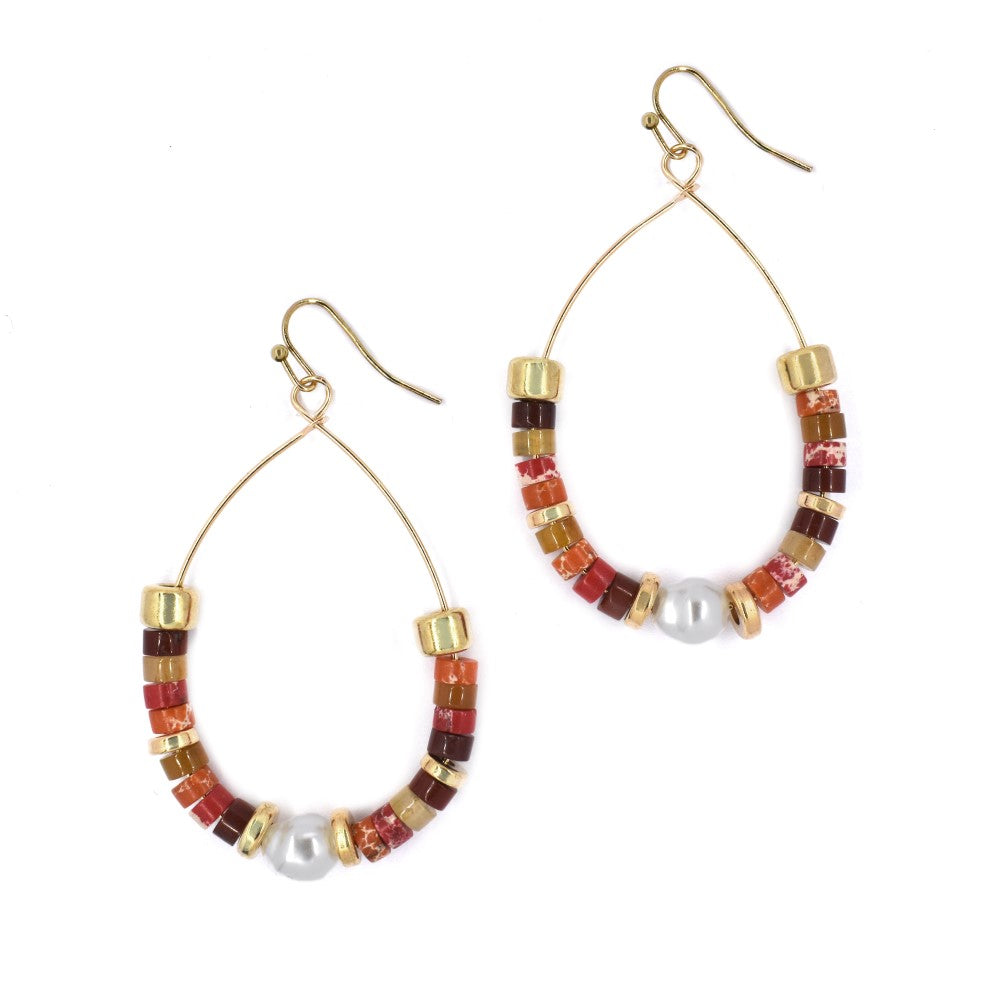 Beaded oval hoop with centre pearl fashion earring - YE4273