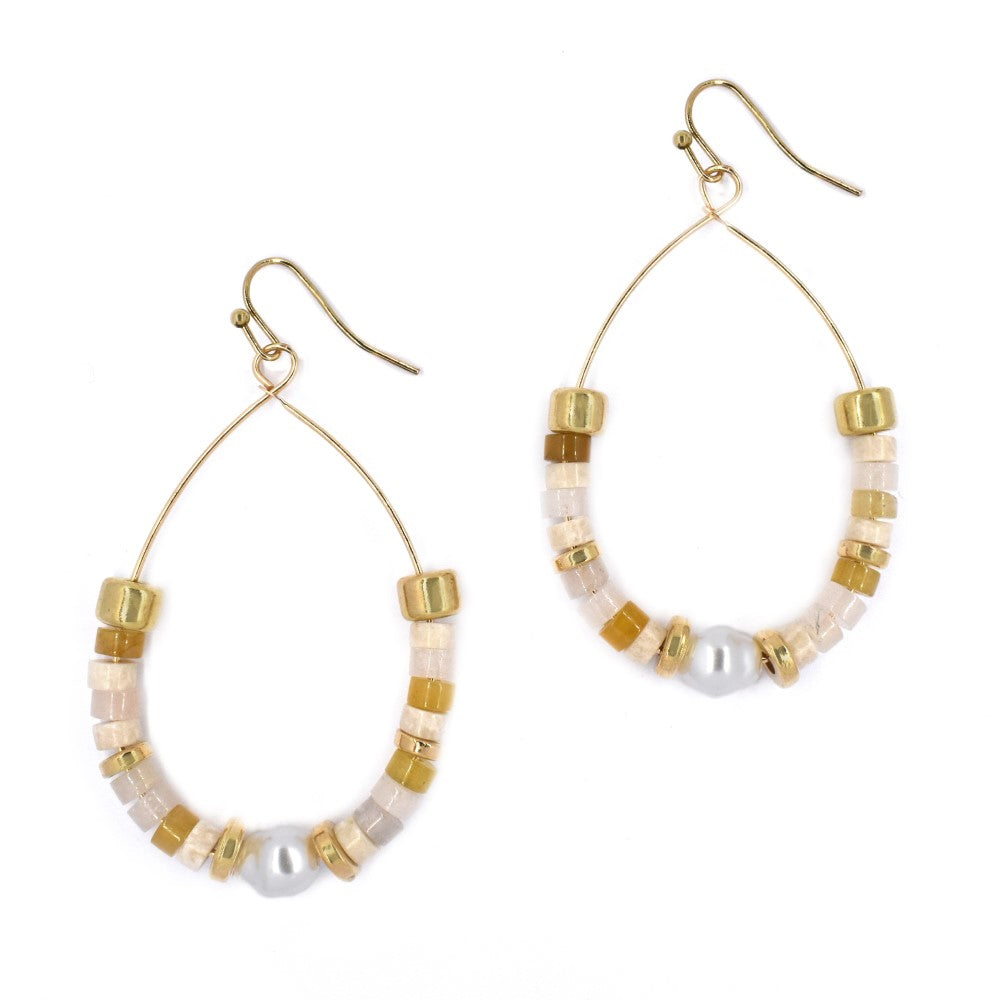 Beaded oval hoop with centre pearl fashion earring - YE4273