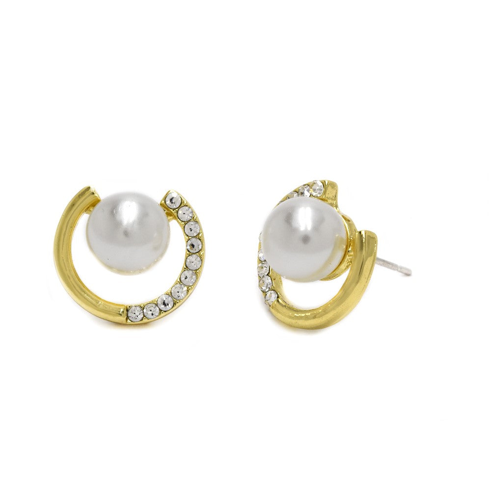 Circle pearl and crystal stud fashion earring - YE4308