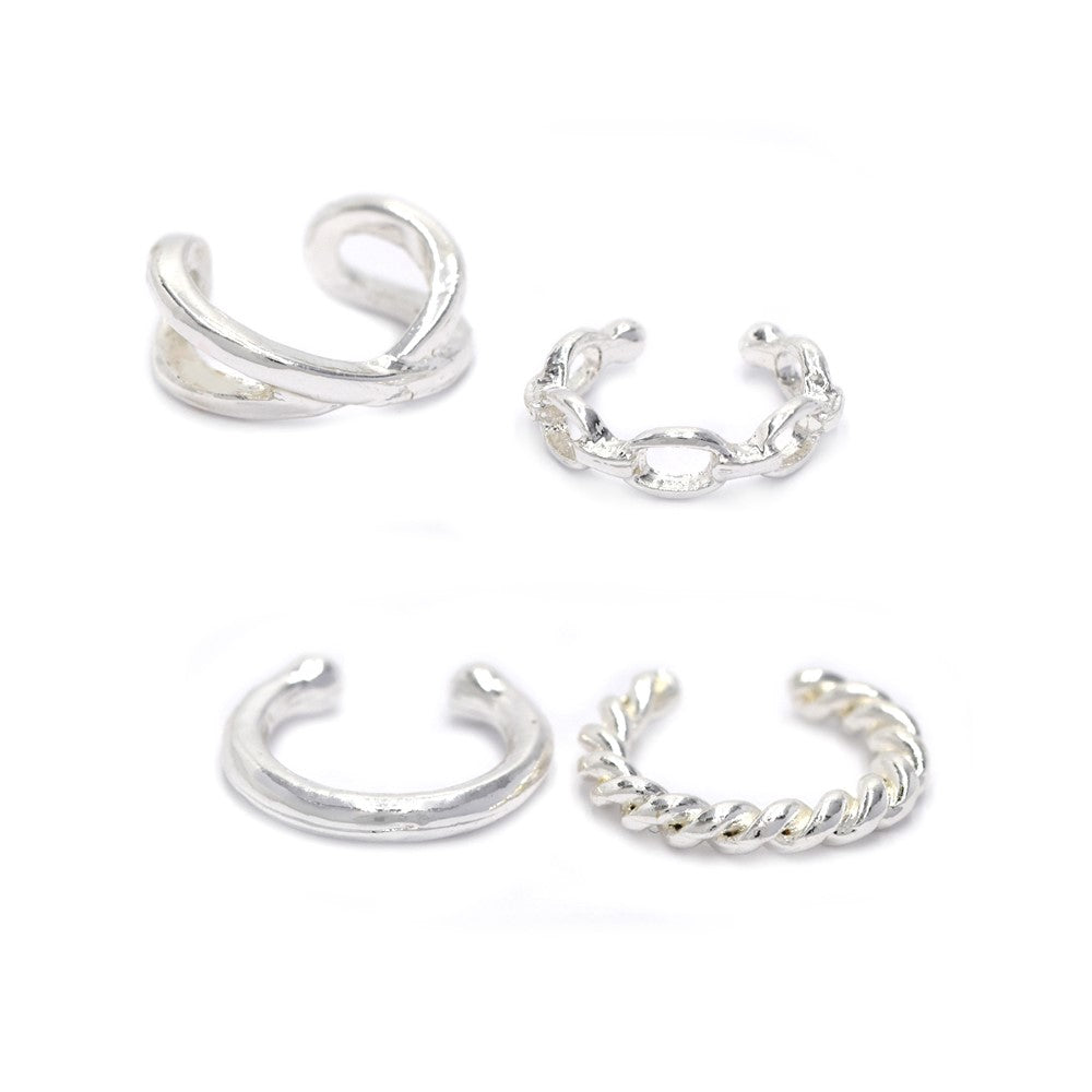 4 Pack mixed style silver ear cuffs - YE4362