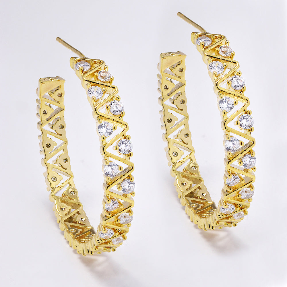 Gold plated large round crystal hoop stud fashion earrings - YE5063