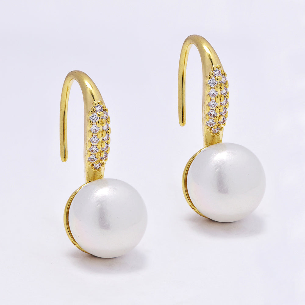 Gold plated faux pearl and rhinestone fashion earring - YE5070