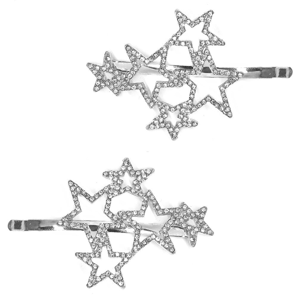 Silver plated cutout star hair clip - YH2057