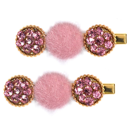 2 Pack AB crystal and colour faux fur gold hair clip