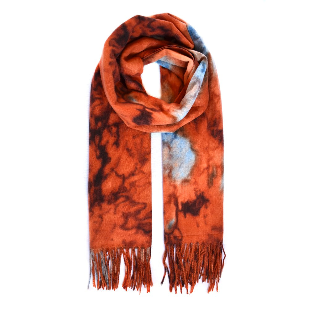 Luxuriously soft tie dye design scarf with tassels