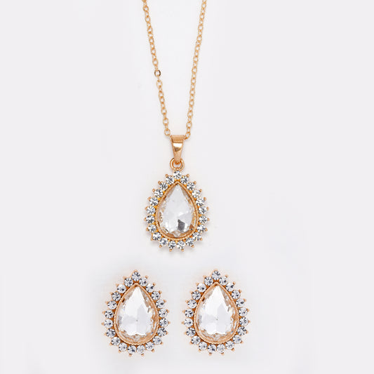 Gold plated  pear crystal earring and necklace set - YST5848