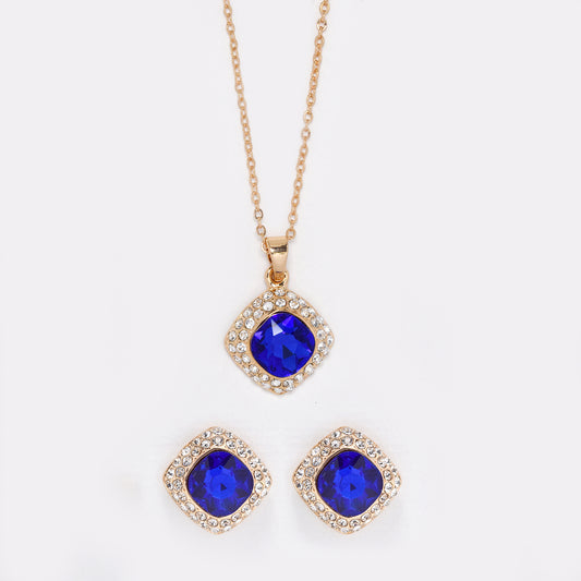 Blue & Clear crystal earring and necklace set - YST5852