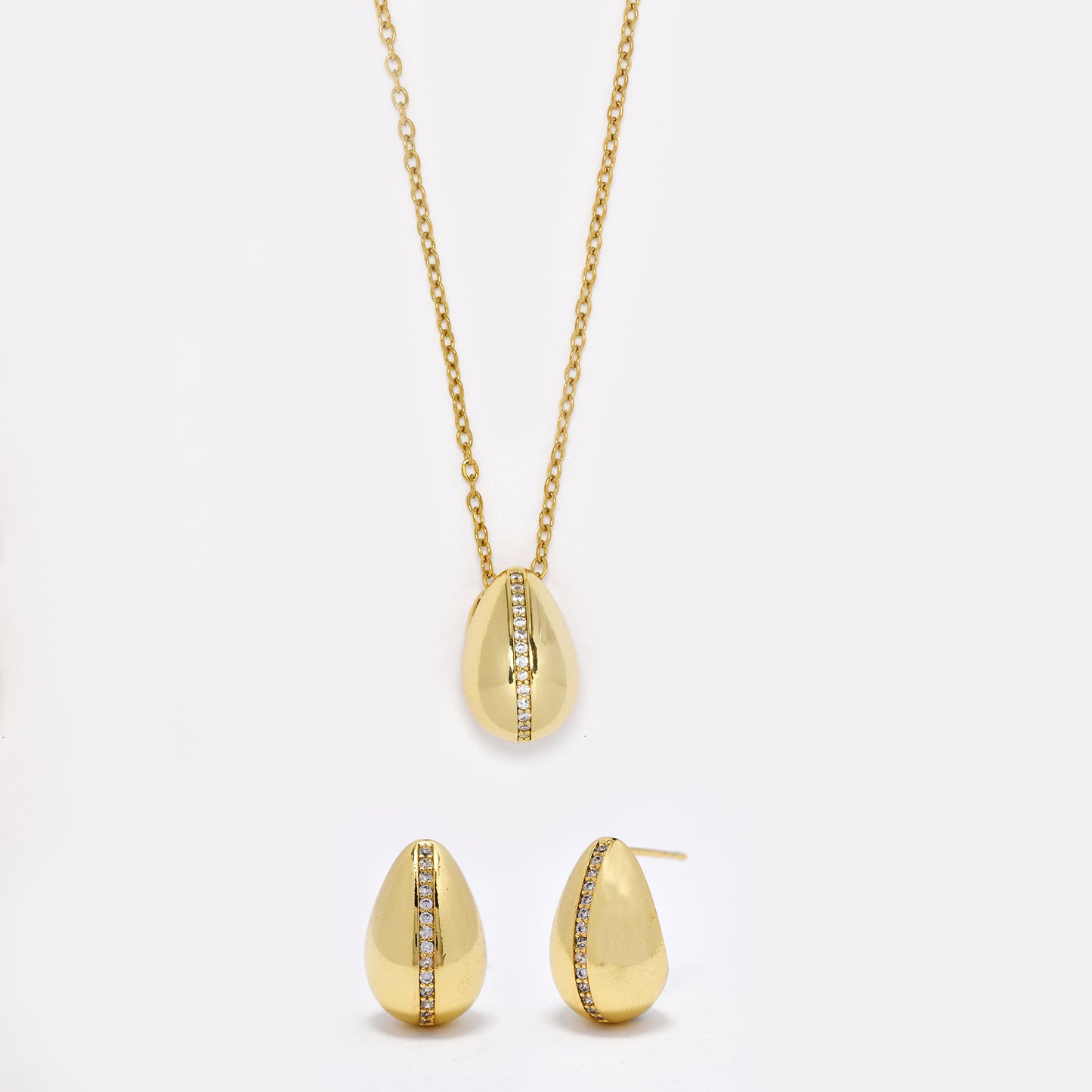 Gold crystal teardrop earring and necklace set - YST5853