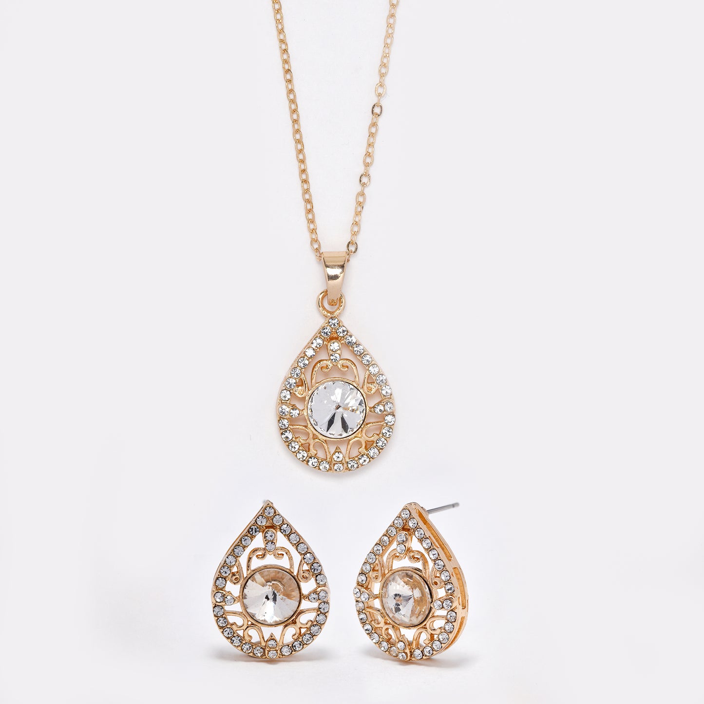 Teardrop crystal cutout earring and necklace set - YST5854