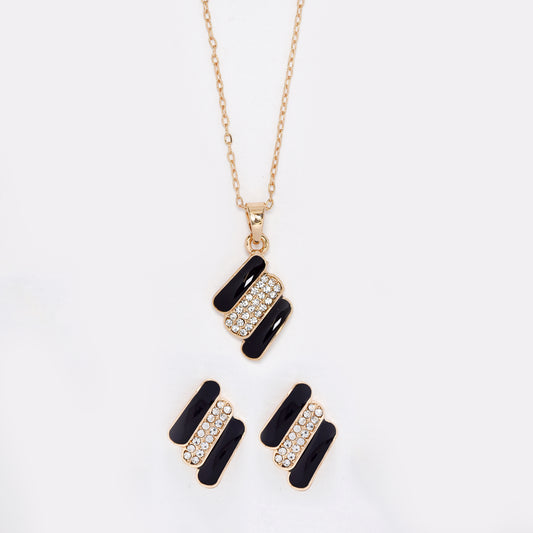 Crystal & Enamel diagonal line earring and necklace set - YST5855