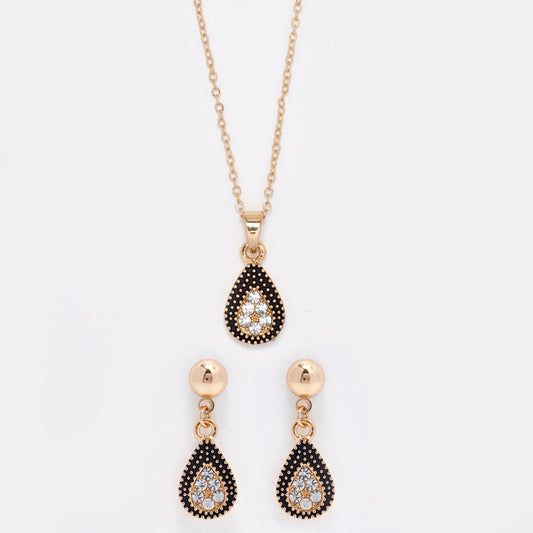 Teardrop stipple & crystal earring and necklace set - YST5856