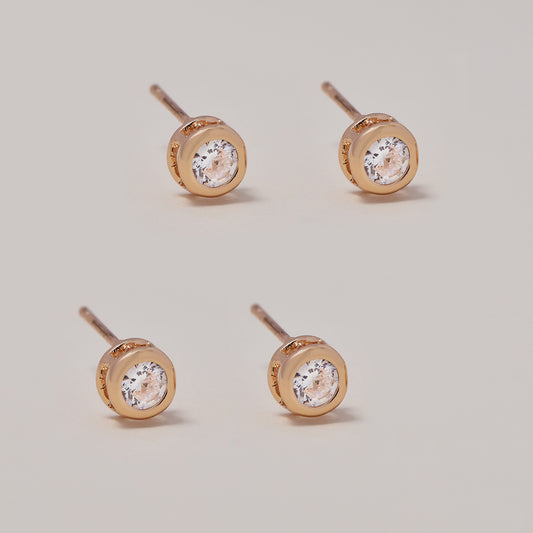 2 Pack premium rose gold plated  6mm cubic zirconia tube stud earrings