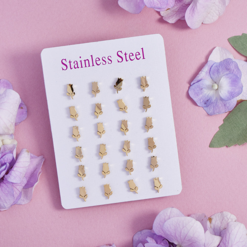 Stainless steel gold petula studs 12pk